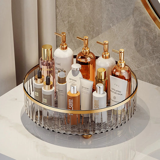 Rotating Cosmetic Organizer Light Luxury Perfume Skincare Organizer Transparent Makeup Storage Tray For Jewelry Aromatherapy
